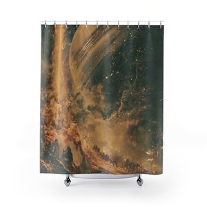 Scifi Space Explorers Mining Planet Saturn View Space Exploration - Watercolor Oil Painting, SciFi Art, SciFi Decor, Artwork Shower Curtain