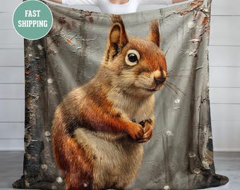 Squirrel Blanket, Plush Fleece Blanket, Cozy Throw, Soft Bedding, Animal Lover Gift, Pet Lover Gift, Squirrel Fleece Blanket