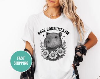 Rage Consumes Me Capybara Unisex T-shirt, Funny Animal Tee, Cool Graphic Shirt, Rage Mode Apparel, Gift for Capybara Lover, Mental Health