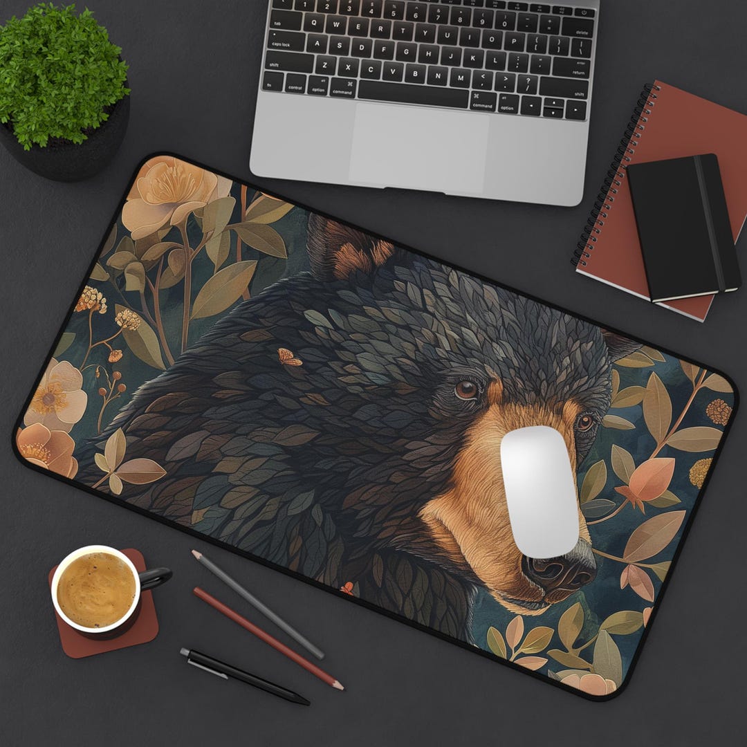 Rustic Bear Desk Mat - Nature Inspired Office Decor, Computer Mouse Pad ...