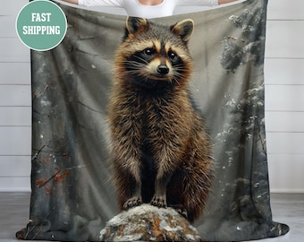 Manta de bosque de mapaches, manta de felpa polar, manta acogedora, ropa de cama suave, regalo para amantes de los animales, perfecta para amantes de los animales, manta de bosque