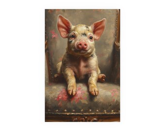 ソファに座るかわいいミニチュア子豚農場動物の肖像画 - 風変わりな