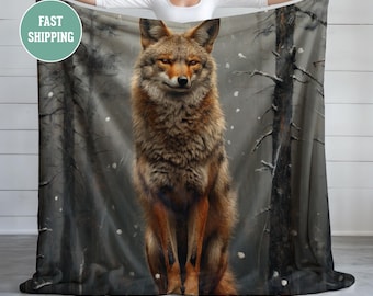 Rotfuchs Aquarell Decke, Fuchs-Liebhaber-Geschenk, Plüsch-Fleece-Decke, gemütlicher Überwurf, weiche Bettwäsche, Waldtierdekor, Schlafzimmerdekor