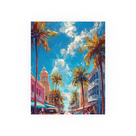 カリフォルニア ベニス ビーチ ショップ ヤシの木 ストリート - 水彩画