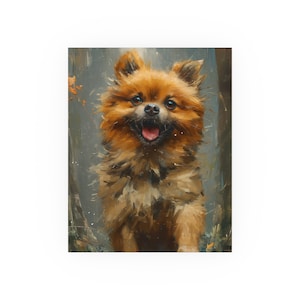 Glücklicher Spitz Hund im Park mit Stadt im Hintergrund-Heavy Paint Aquarell Ölgemälde-Satin & Archival Matte Ungerahmter Druck