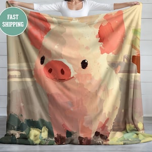 Baby Pig Nursery Decor Velveteen Plush Blanket, Pig Lover Gift, Animal Theme Throw for Kids Room Bedding & Farmhouse Style