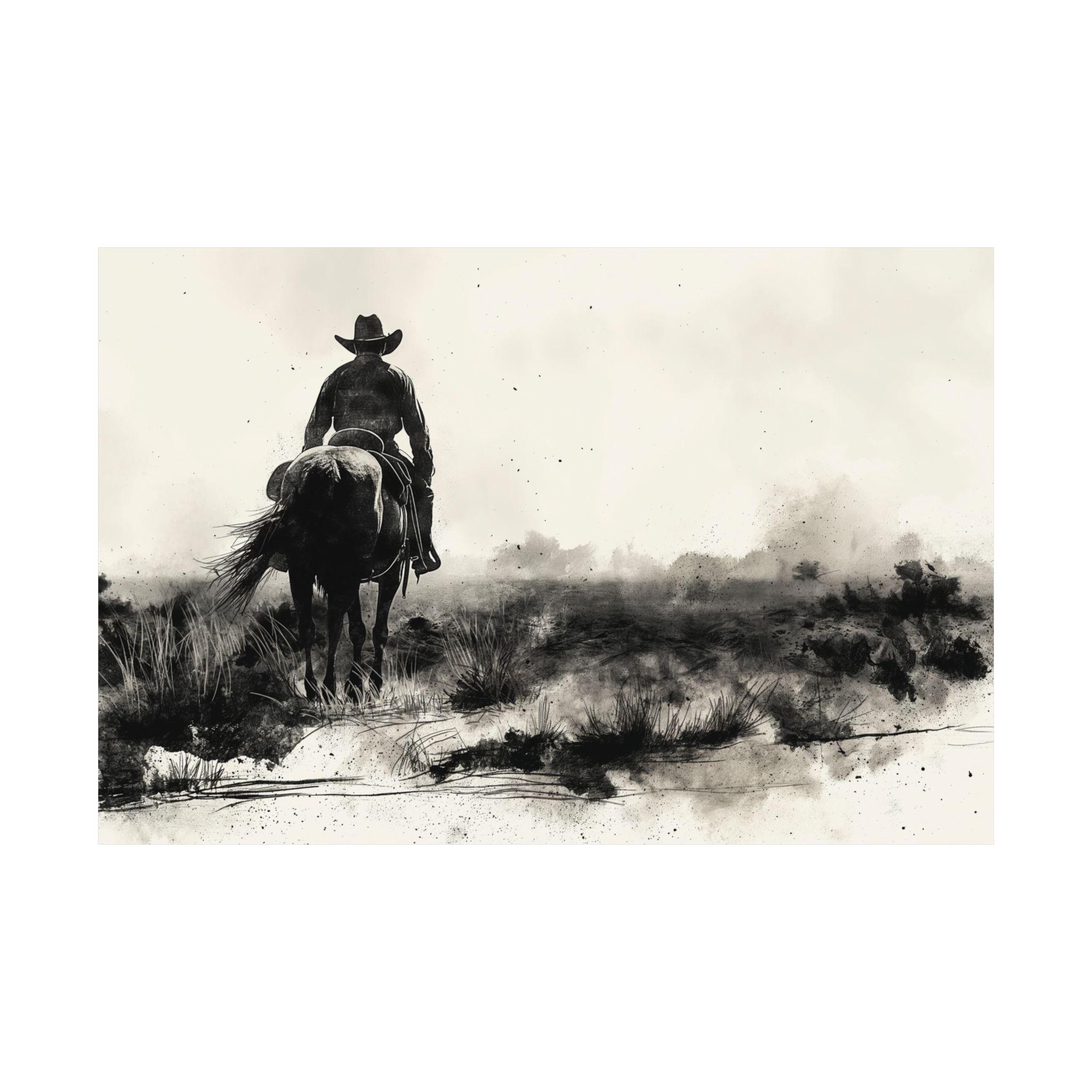 Western Horse Rider Matte Horizontal Poster, Cowboy Wall Art