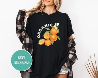 Camiseta unisex vintage de naranja orgánica teñida, estilo hipster retro, estilo sostenible, estilo bohemio, ideal para amantes de la fruta.