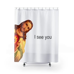 Jesus Sees You Shower Curtains Funny Meme Bathroom