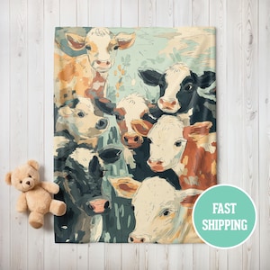 Baby Cow Print, Nursery Baby Blanket, Farm Animal Decor, Kids Throw Blanket, Animal Lover Gift