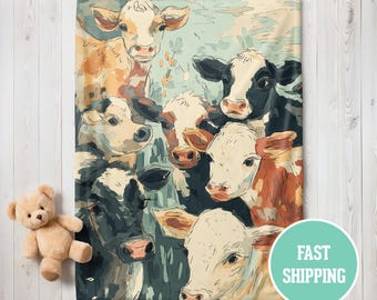 Baby Cow Print, Nursery Baby Blanket, Farm Animal Decor, Kids Throw Blanket, Animal Lover Gift