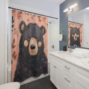 Cottagecore Bear Shower Curtain - Cute Hand Drawn Bathroom Decor, Rustic Farmhouse Bath Curtain, Nature Inspired Home Accessories, Animal