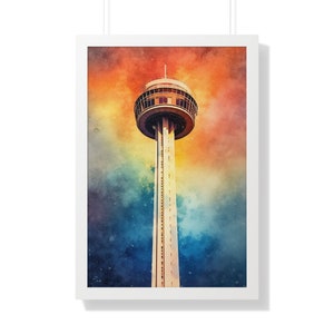 Americas Ablaze - Watercolor Print of the Tower of the Americas, San Antonio - Framed Vertical Poster