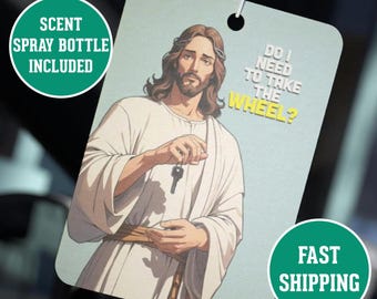 Car Air Freshener - Funny Jesus Take The Wheel Meme,  Respray Bottle-Religious Humorous Auto Accessory, Scented Ornament, Car Decoration