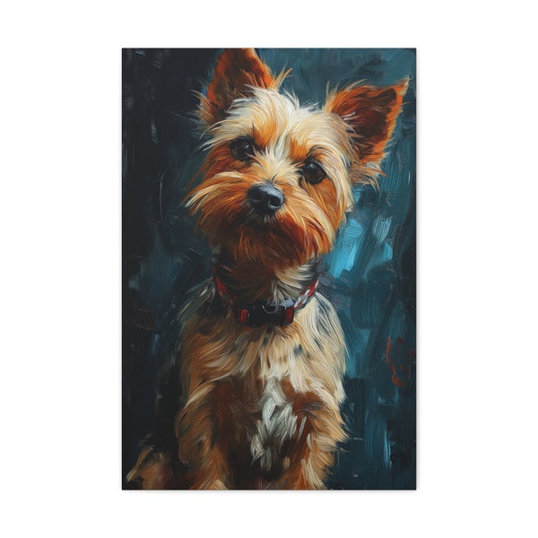 Elegant Yorkshire Terrier Portrait Print - Modern Dog Art, Brushstroke Style - Yorkie Puppy Print - Dog Wall Art -Stretched Canvas Print