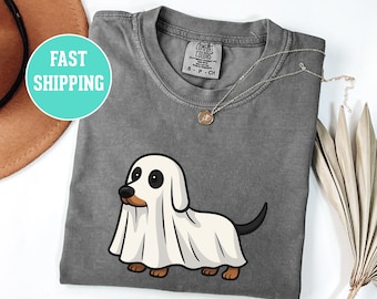 Dackel Geist Weenie Hund Unisex T-shirt, Halloween Hunde-Liebhaber-Shirt, gruseliges Dackel-T-Shirt, gruseliges Dackel-Hundeoberteil, Spuk-Haustier-Kleid