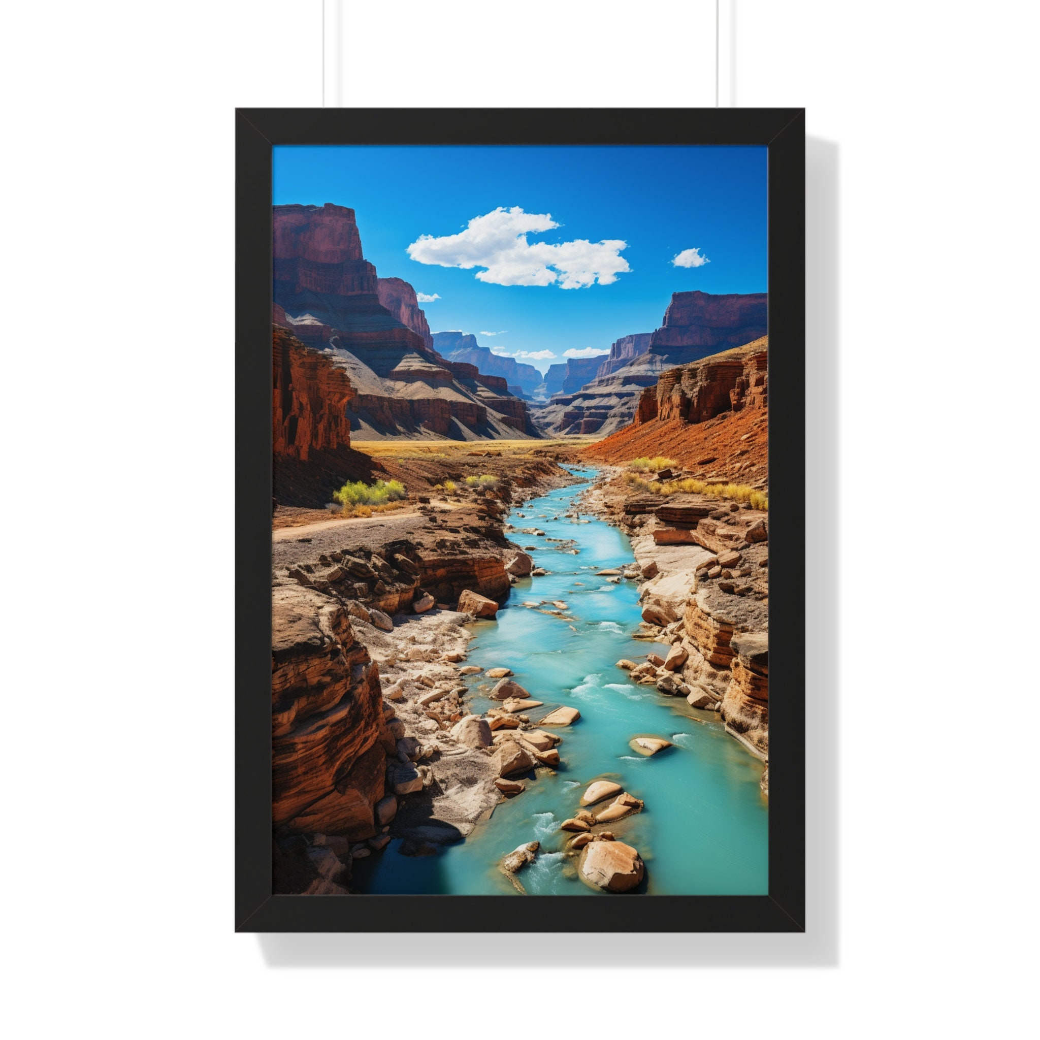 Grand Canyon: Majestic Landscape Wall Art- Watercolor Nature Print - Watercolor Landscape Print -Framed Vertical- River Water