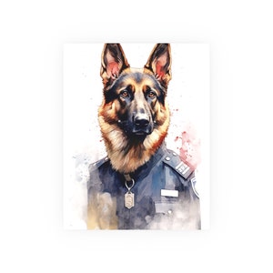 Impresión de acuarela del pastor alemán de la policía - Arte de pared único para los amantes de los perros, cartel del perro K9 de la policía - Impresión mate satinada y de archivo sin marco