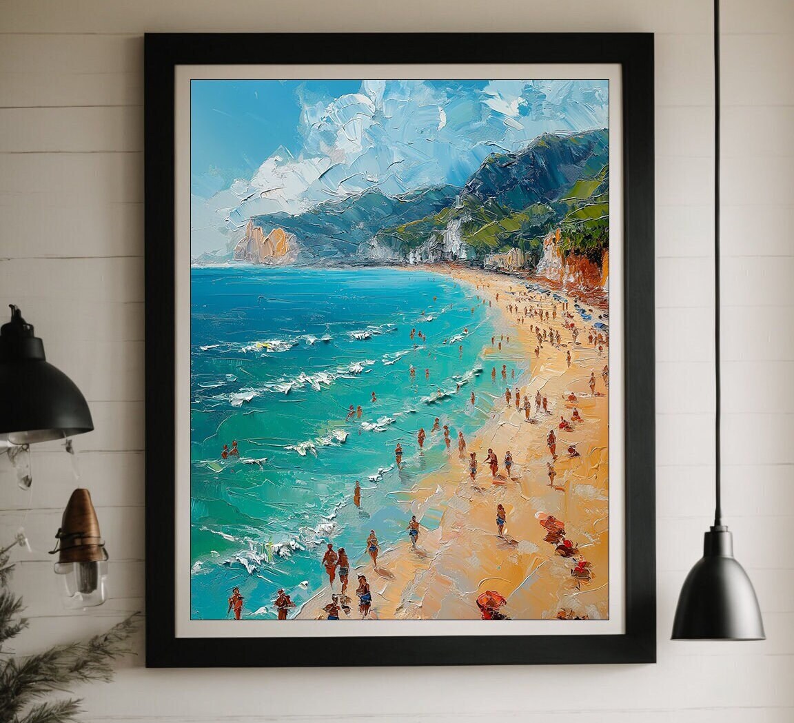 フランスのビーチサイドシーン 休日の日光浴をする人々 印象派スタイル