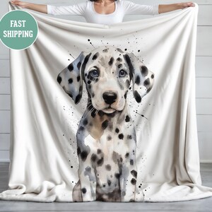 Dalmatische portret schilderij deken, hondenliefhebber cadeau, gezellige plaid, decor dierenprint, huisdier eigenaar aanwezig, schattige puppy kunst beddengoed