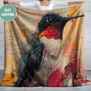 Hummingbird Blanket, Plush Fleece Blanket, Cozy Throw, Soft Bedding, Animal Lover Gift, Gift For Bird Lovers, Hummingbird Decor