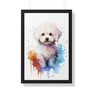 Bichon Bliss - Watercolor Art Print- Framed Vertical Poster