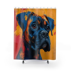 Loyal Boxer Dog Street Modern -Dog Owner Gift, Dog Lover Home Decor, Boxer Dog Gift, Husky Gift, Bathroom Decor, Artwork Shower Curtain