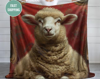 Velveteen Plush Blanket, Sheep Farm Animal Portrait Throw Blanket, Sheep Lover Gift, Cozy Animal Fleece Bedding, Home Decor Accent