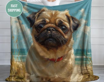 Pug Dog Lover Blanket, Plush Fleece Blanket, Cozy Throw, Soft Bedding, Animal Lover Gift, Dog Mom Gift, Pug Dog Owner, Pug Lover Gift