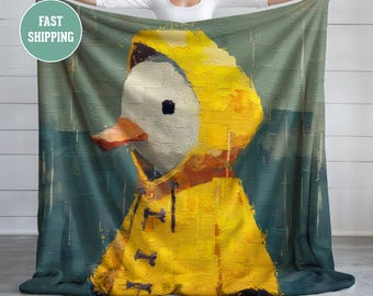 Nursery Kids Blanket, Velveteen Plush Blanket - Baby Goose in Raincoat, Cozy Bedroom Decor, Baby Shower Gift, Gender Neutral Blanket,