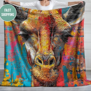 Colorful Giraffe Plush Blanket | Cozy Velveteen Throw Gift Home Decor | Perfect Gift for Animal Lovers & Safari Enthusiasts