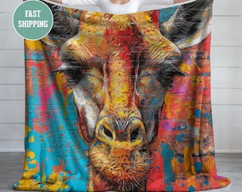 Colorful Giraffe Plush Blanket | Cozy Velveteen Throw Gift Home Decor | Perfect Gift for Animal Lovers & Safari Enthusiasts