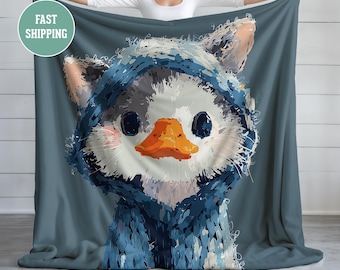 Plush Baby Goose Duckling Cat Ears Hoodie Kids Nursery Blanket, Velveteen Throw, Soft Animal Blanket, Cozy Children's Bedding, Cute Animal