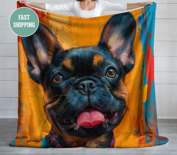 French Bulldog Watercolor Blanket, Bulldog Lover Gift, Plush