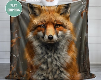 Rotfuchs im Wald Decke, Rotfuchs-Liebhaber-Geschenk, Plüsch-Fleece-Decke, gemütlicher Überwurf, weiche Bettwäsche, Waldtierdekor, Schlafzimmerdekor