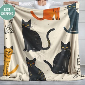 Velveteen Plush Blanket, Hand Drawn Quirky Cats, Cozy Cat Lover Throw, Cute Feline Cover, Soft Kitty Bedspread, Warm Kitten Blankie, Comfy