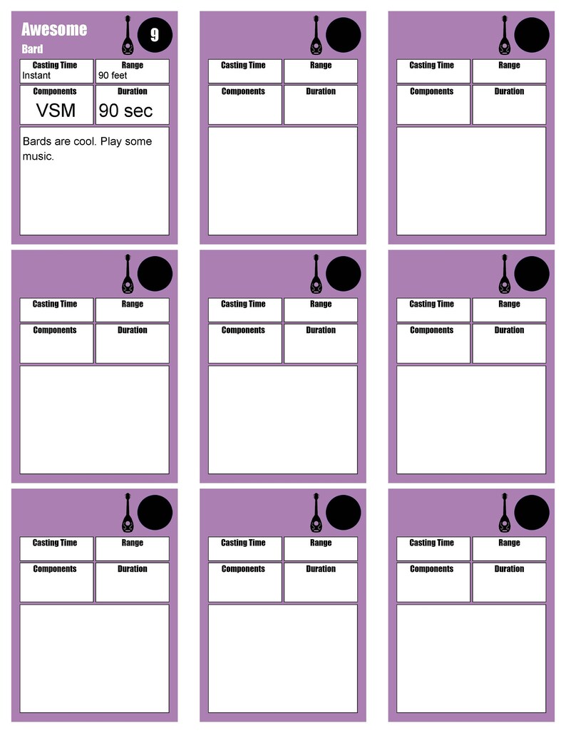 Custom Bard Spell Cards D&amp;D 5e PDF Download - Etsy