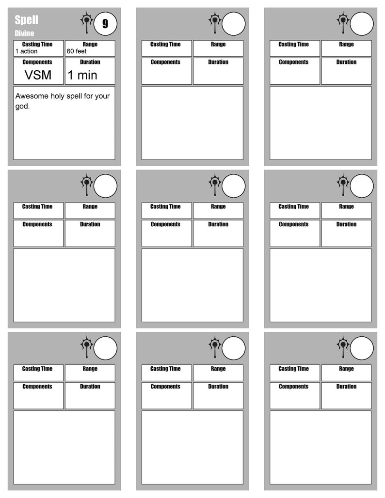 Custom Cleric Spell Cards D&amp;D 5e PDF Download - Etsy