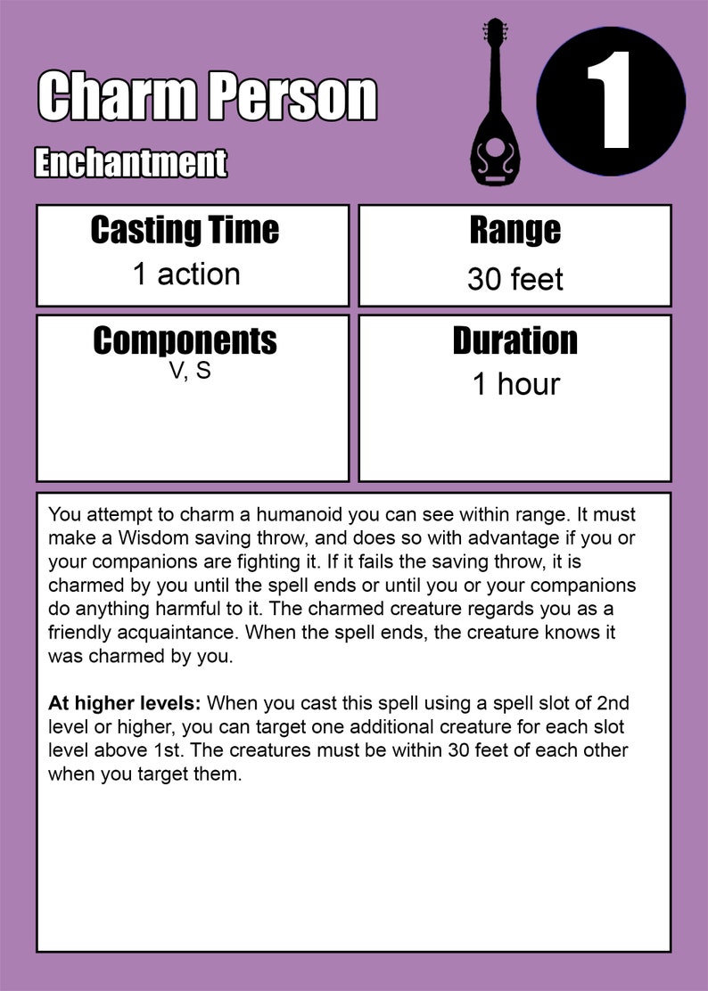 Custom Bard Spell Cards D&D 5e PDF Download Etsy