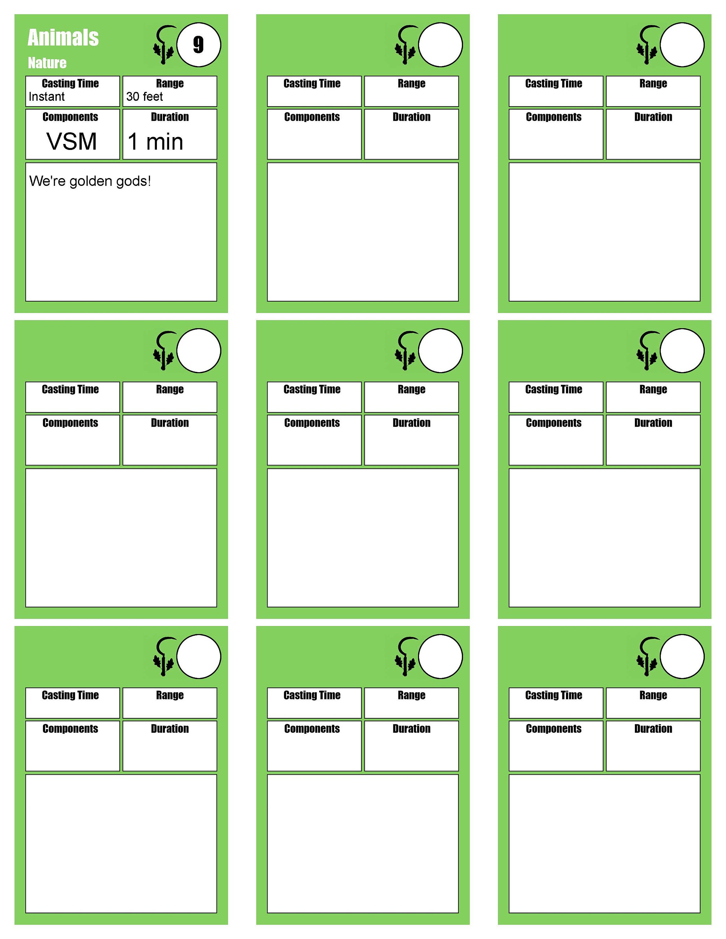 Custom Druid Spell Cards D&amp;D 5e PDF Download - Etsy