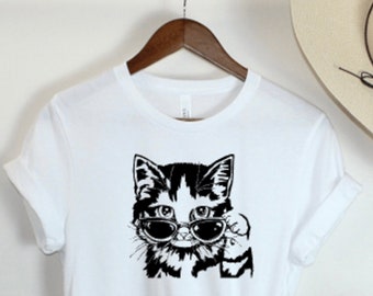Calcomanía termoadhesiva de gafas de sol de gato (transferencia de camisetas DIY)