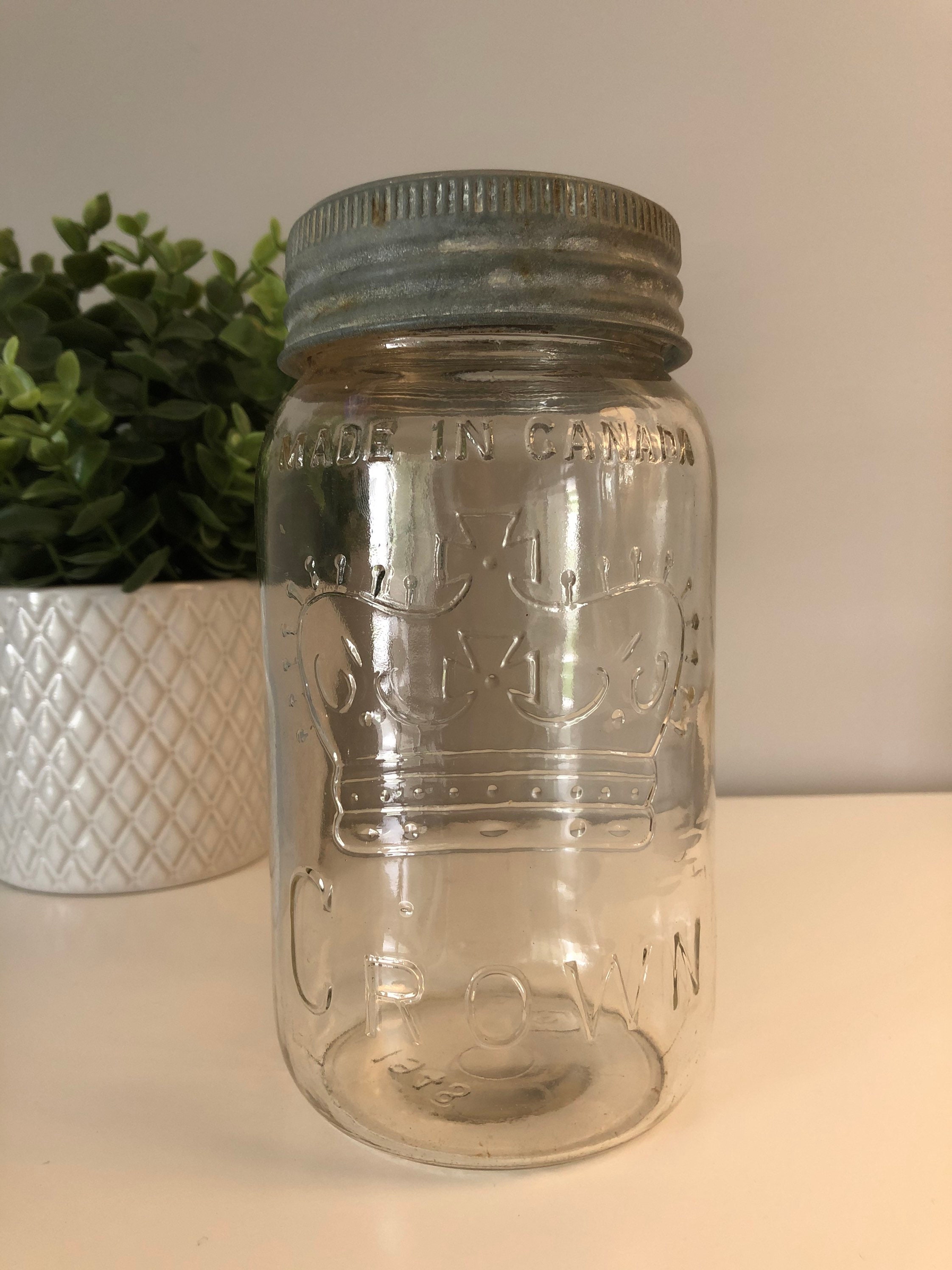 Vintage Crown Quart Canning Jars with glass lids and zinc Etsy