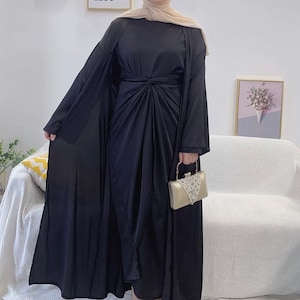 Abaya 3 Piece Satin Abaya | Eid outfit Hijab Maxi Dress Muslim woman’s Dress Abaya Dress | kaftan abaya |long dress for women |Eid Abaya