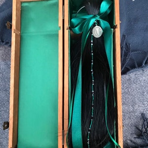Custom full length horsehair keepsake with vintage whiskey or wine box
