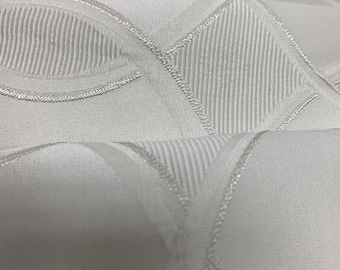 Geometric White Jacquard Trellis/Lattice Ogee - 58&quot; Wide - 100% Polyester - Upholstery Fabric By The Yard - Eroica Home Fabrics - Loop Snow