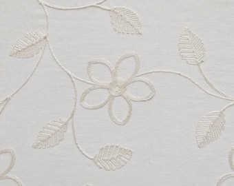 Lightweight Sheer - 56&quot;  Flower and leaf design - 100% Poly base, cotton embroidery - Eroica Home Fabrics - Angelic Ivory