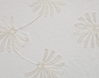 Embroidered Sheer Fabric - 56&quot;  Palm-like flowers design - 100% Poly base, cotton embroidery - Eroica Home Fabrics - ORIANA IVORY