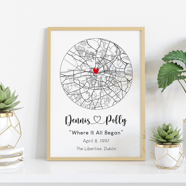 Custom Map Location Print, Where We Met Map, Where It All Began Map Print, Valentine's Day Gift, Gift For Couples, First Anniversary Gift.
