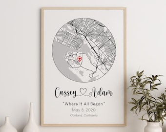 Custom Map Location Print, Latitude Coordinates Print, Where It All Began Print, Birthday Gift, Gift For Couples, Anniversary Gift.