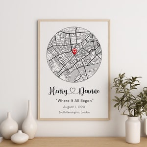 Custom Map Location Print, Latitude Coordinates Print, Location Pin, Where It All Began Print, Gift For Couples, Anniversary Gift. image 1